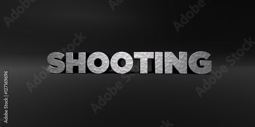 Konstfotografi SHOOTING - hammered metal finish text on black studio - 3D rendered royalty free stock photo