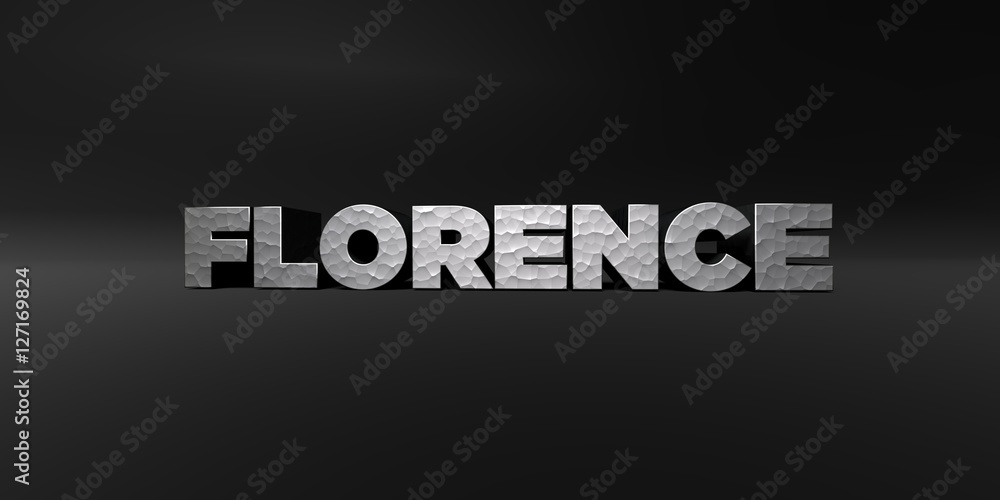FLORENCE - hammered metal finish text on black studio - 3D rendered royalty free stock photo. This image can be used for an online website banner ad or a print postcard. FLORENCE - hammered metal finish text on black studio - 3D rendered royalty free stock photo. This image can be used for an online website banner ad or a print postcard.