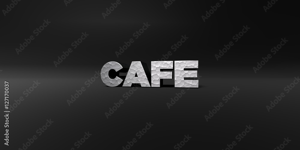 CAFE - hammered metal finish text on black studio - 3D rendered royalty free stock photo. This image can be used for an online website banner ad or a print postcard. CAFE - hammered metal finish text on black studio - 3D rendered royalty free stock photo. This image can be used for an online website banner ad or a print postcard.