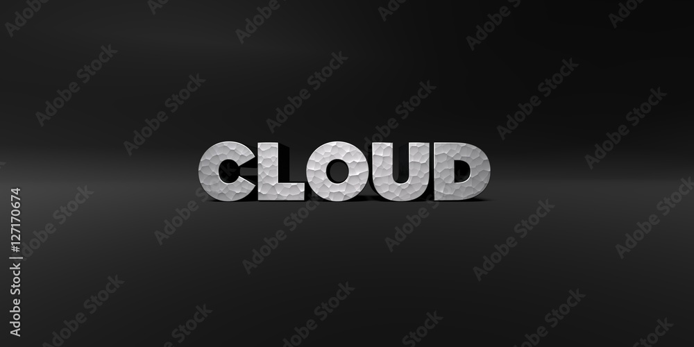 CLOUD - hammered metal finish text on black studio - 3D rendered royalty free stock photo. This image can be used for an online website banner ad or a print postcard. CLOUD - hammered metal finish text on black studio - 3D rendered royalty free stock photo. This image can be used for an online website banner ad or a print postcard.