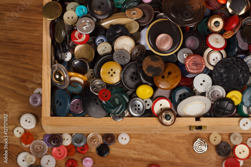 Many buttons with different shapes and colors