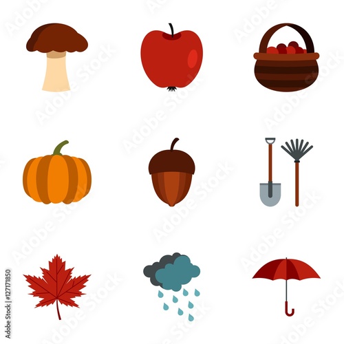 Autumn icons set. Flat illustration of 9 autumn vector icons for web