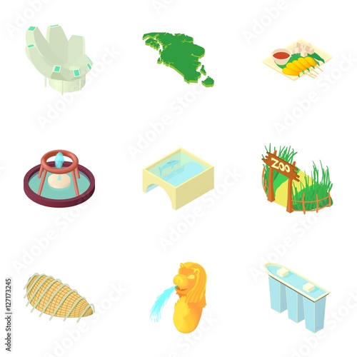 Singapore icons set. Cartoon illustration of 9 Singapore vector icons for web
