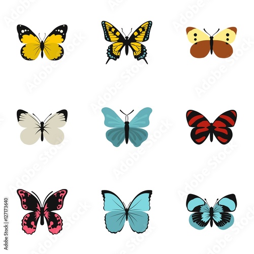 Flying butterfly icons set. Flat illustration of 9 flying butterfly vector icons for web © ylivdesign