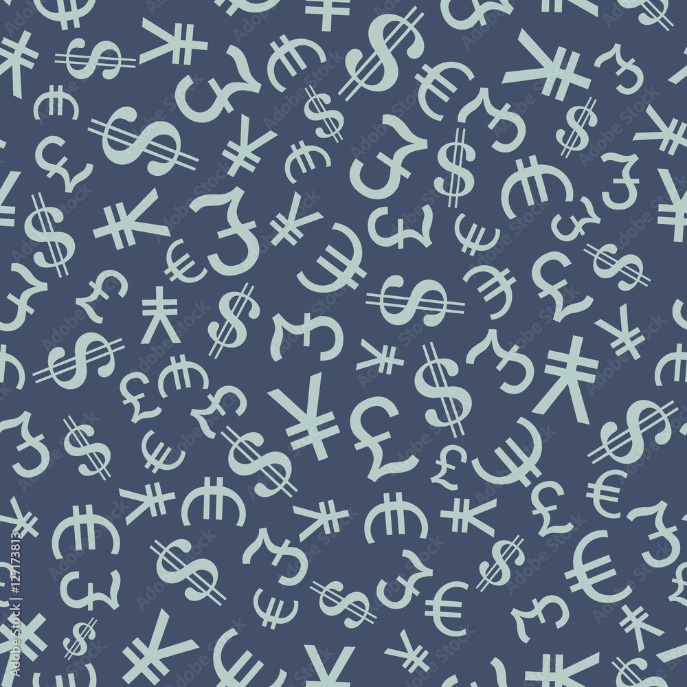 Currency Symbols Seamless pattern. Finance and trading theme. Vector Illustration.