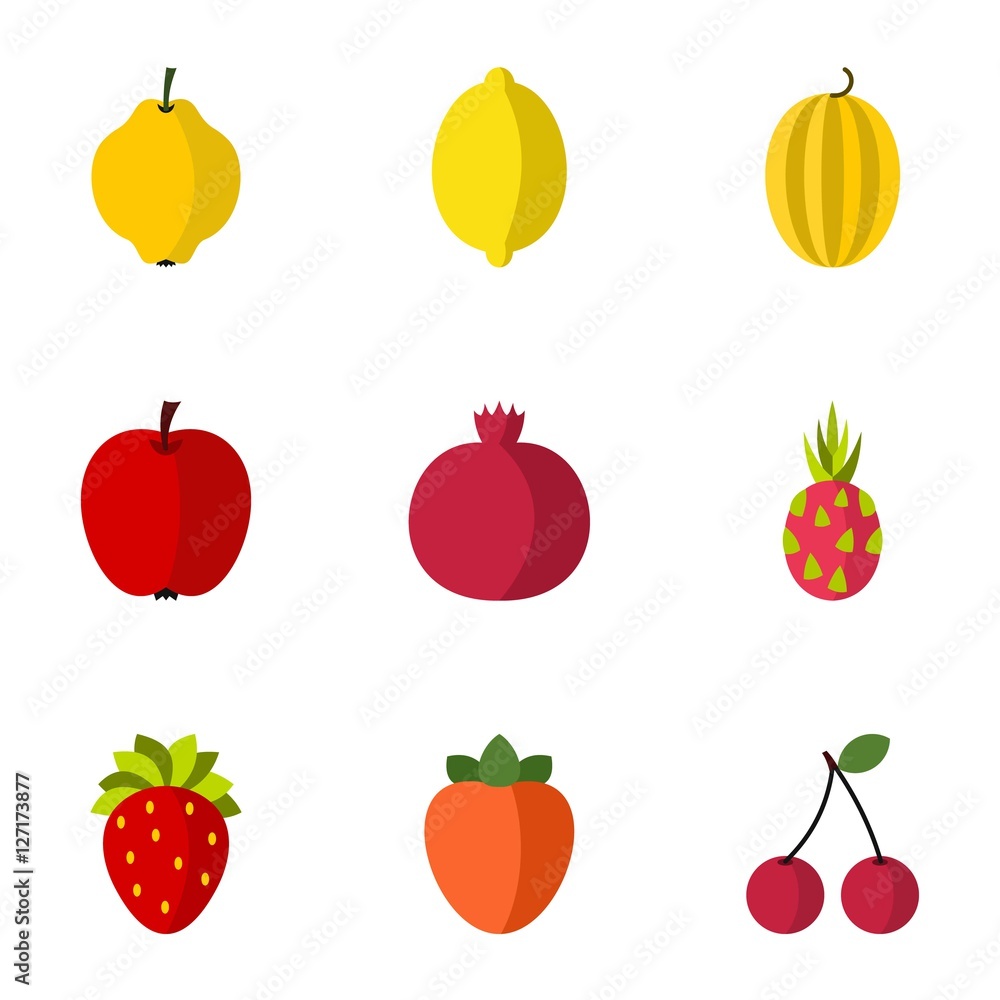 Fruit icons set. Flat illustration of 9 fruit vector icons for web Fruit icons set. Flat illustration of 9 fruit vector icons for web