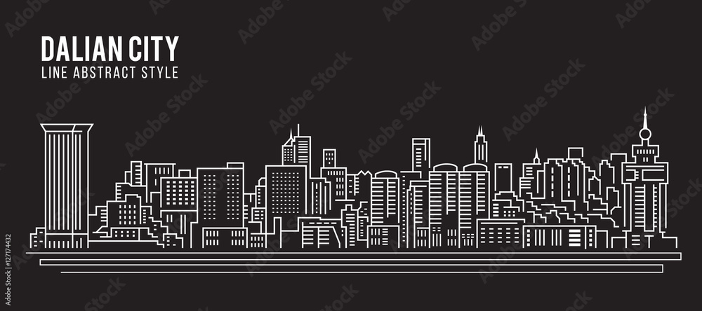 Cityscape Building Line art Vector Illustration design - Dalian city