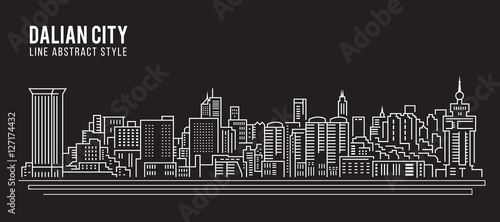Cityscape Building Line art Vector Illustration design - Dalian city
