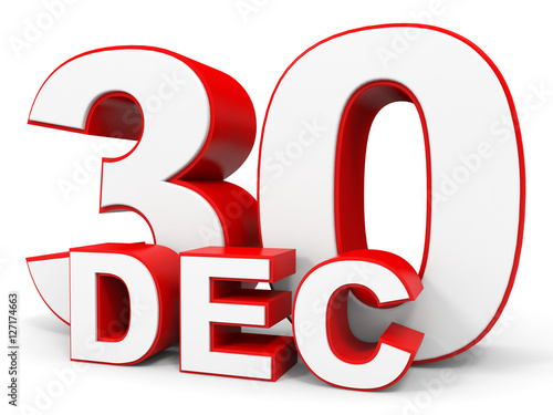 December 30. 3d text on white background. photo