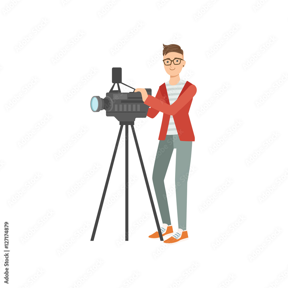 Professiona Cameraman Taking Pictures With Photo Camera Illustration