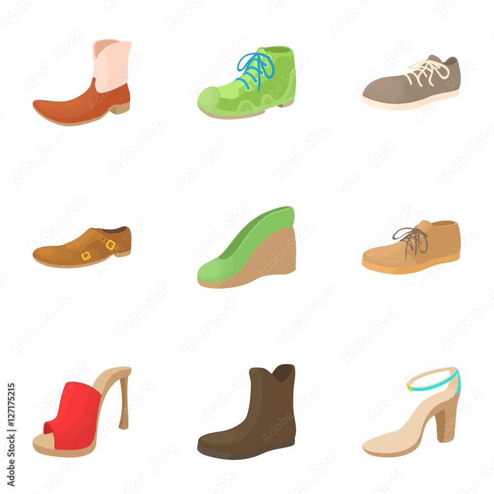 Footwear icons set. Cartoon illustration of 9 footwear vector icons for web Footwear icons set. Cartoon illustration of 9 footwear vector icons for web