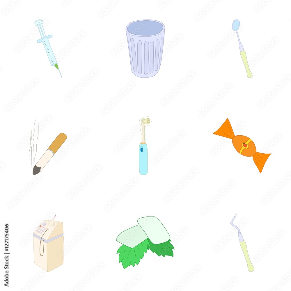 Dental treatment icons set. Cartoon illustration of 9 dental treatment vector icons for web
