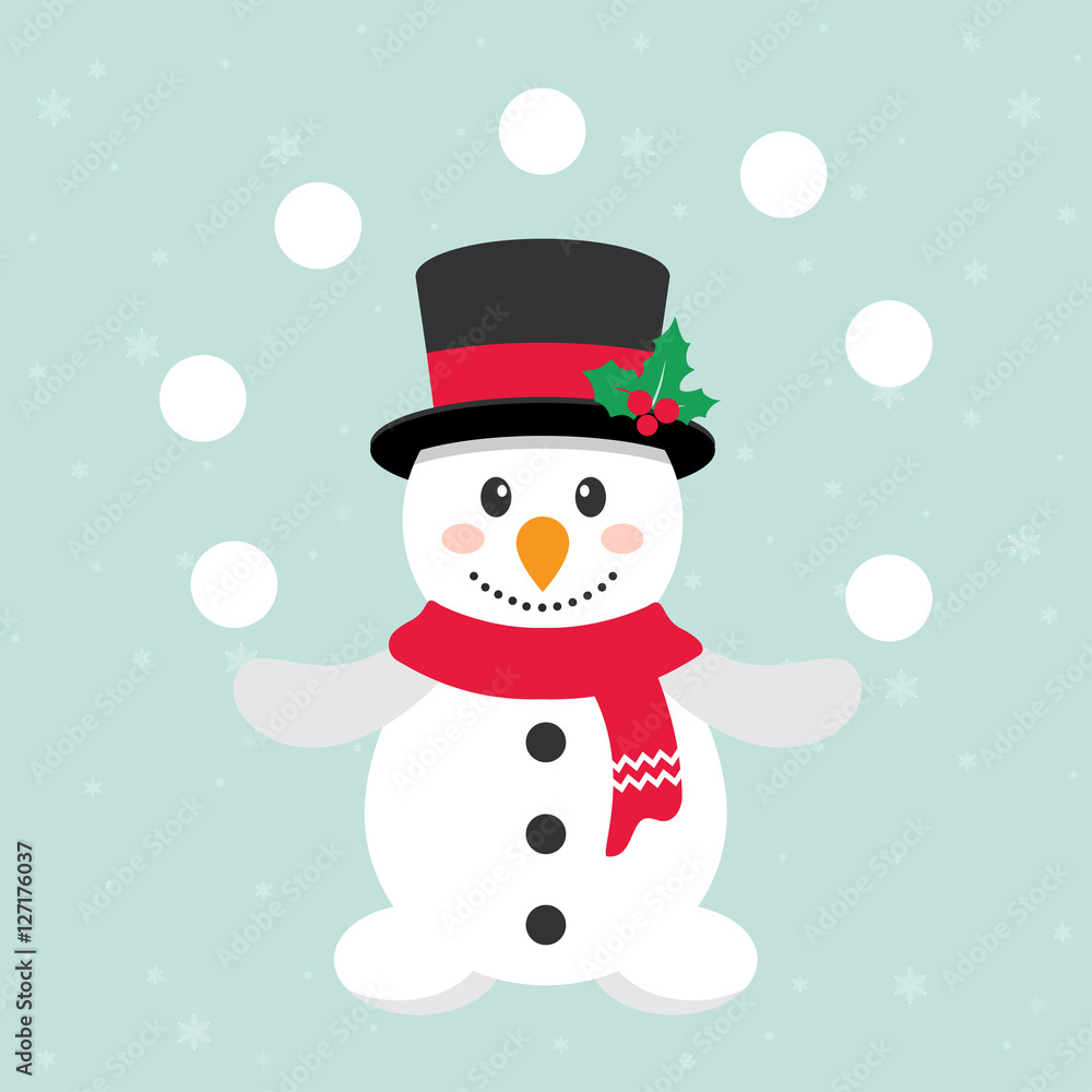 Fototapeta cute snowman with snowball