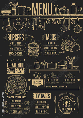 Menu restaurant, food template placemat.