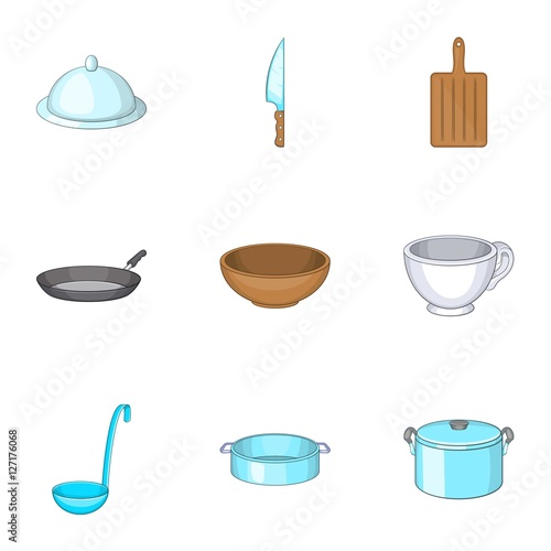 Kitchen utensils icons set. Cartoon illustration of 9 kitchen utensils vector icons for web