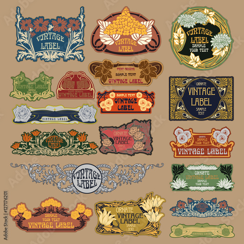 Vector vintage items: label art nouveau