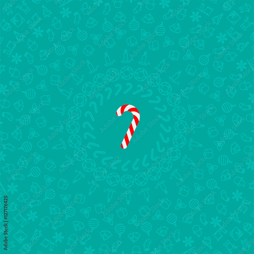 Fototapeta premium Candy cane icon and Christmas icon set pattern circle shape isolated transparency on red color background