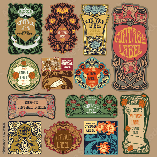 Vector vintage items: label art nouveau