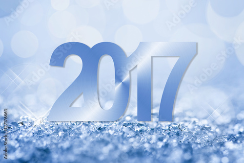 2017 blue snow and bokeh greeting card