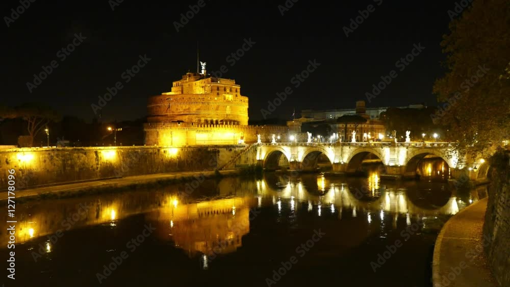 Beautiful River Tiber in Rome by night - with famous Castel Sant Angelo Beautiful River Tiber in Rome by night - with famous Castel Sant Angelo