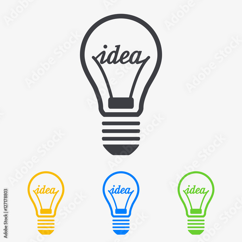 Icono plano idea en bombilla en varios colores