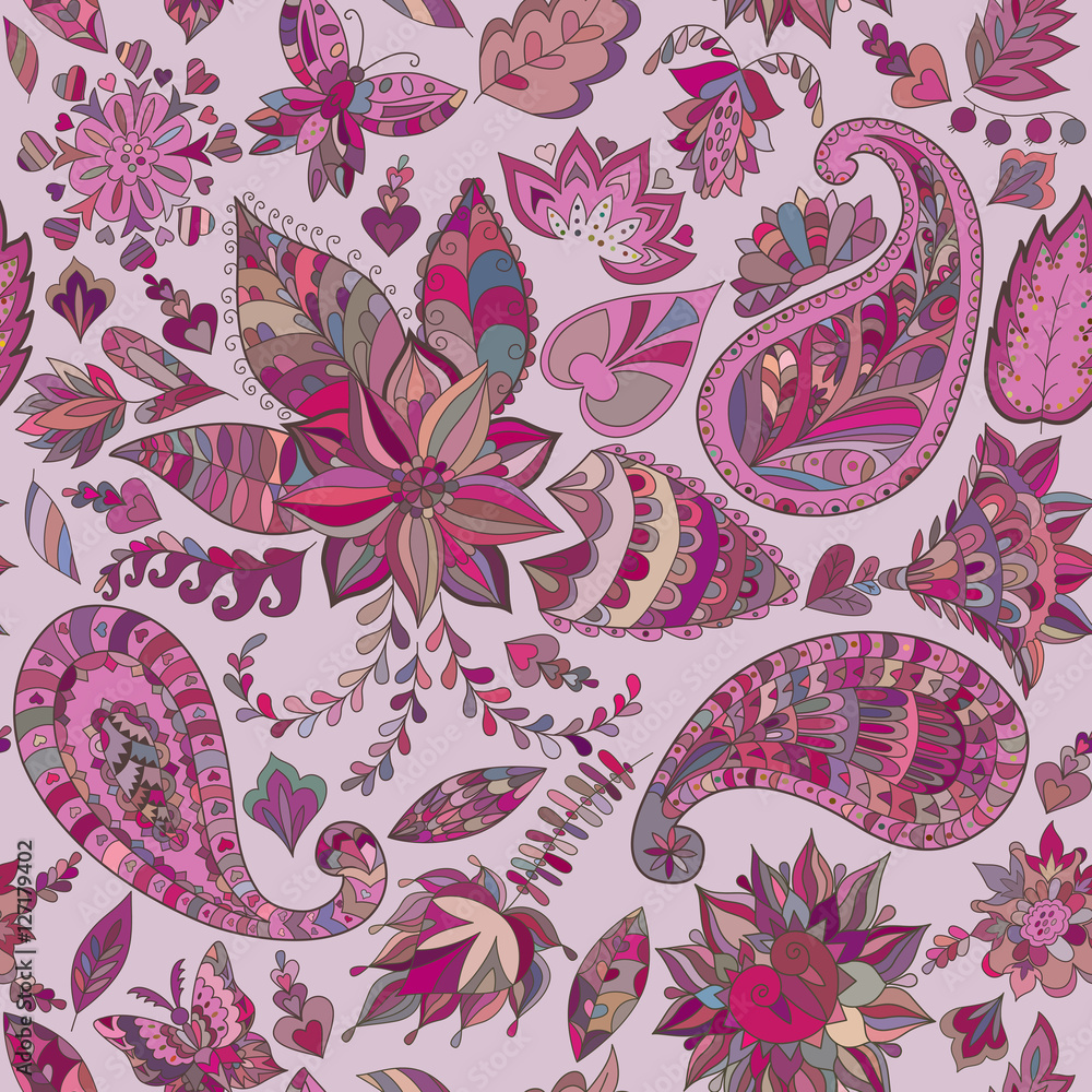 Seamless Abstract Floral Pattern with Paisley. Seamless Abstract Floral Pattern with Paisley.