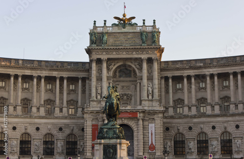 Photography Architectural close up of the facade of Hosburg Palace in Vienna, with the eques