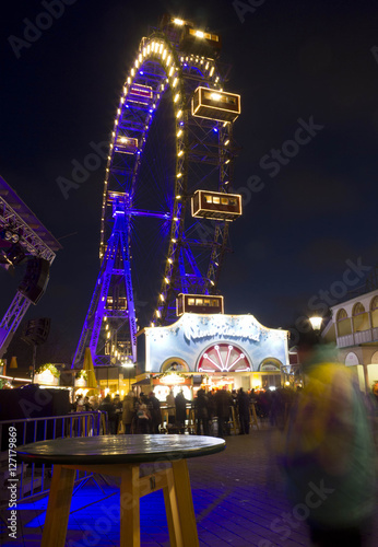 View at night of Prater wheel in Vienna, long exposure shot