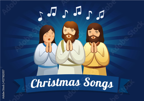 Christmas caroling card. The shepherds are singing carols in the Christmas night