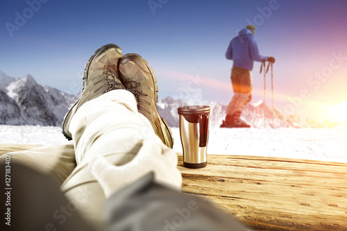 skier and hot drink  photo