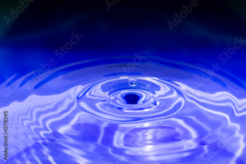 Water drop abstract in blue hues and reflection