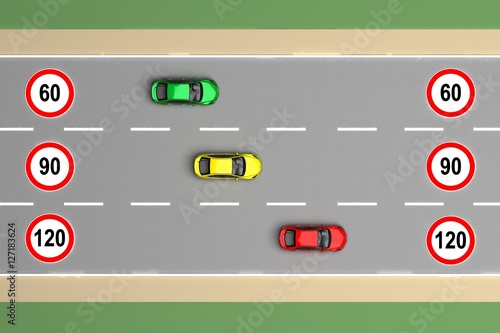 speed limit scheme for the car 3d rendering