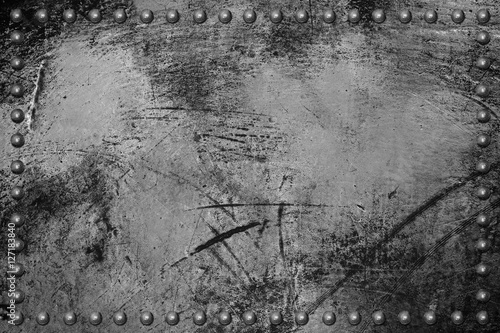 Canvas Print Dark grunge seamless metal plate texture with rivet.