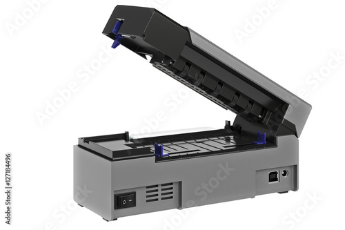 Barcode printer digital open gray printer. 3D graphic