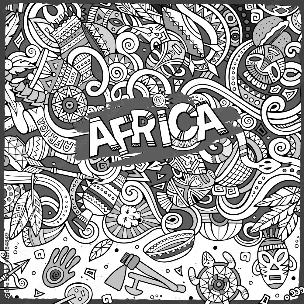 Cartoon cute doodles Africa frame