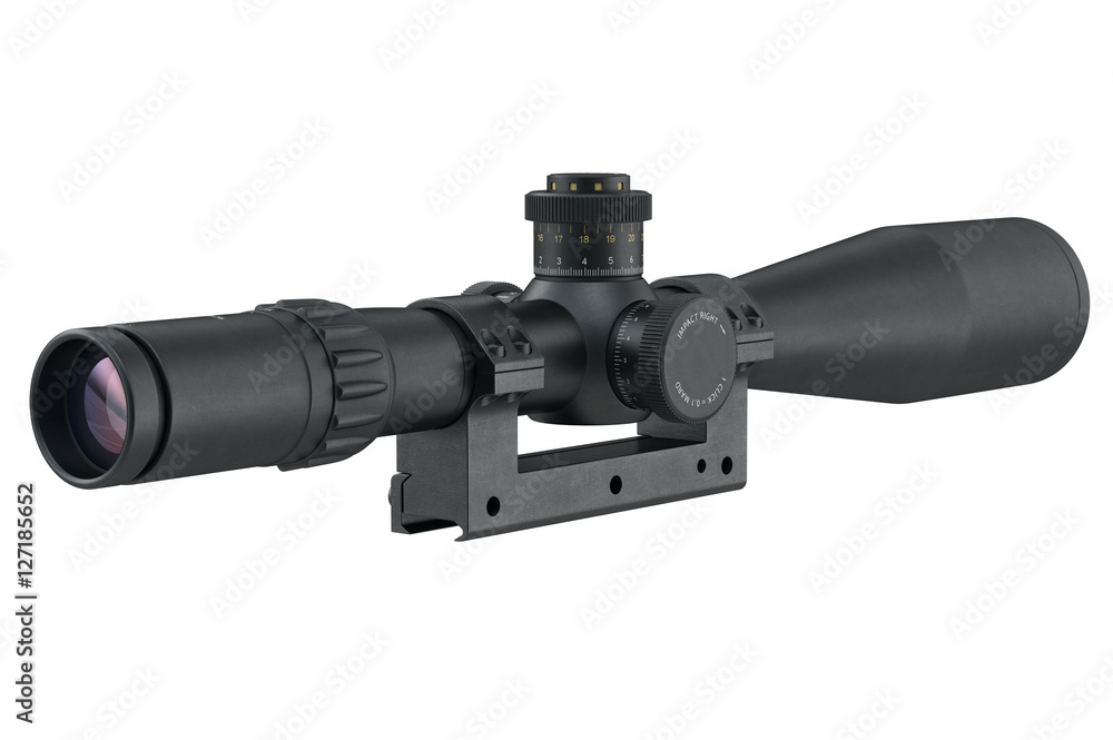 Scope optical for sniper rifle shooting. 3D graphic