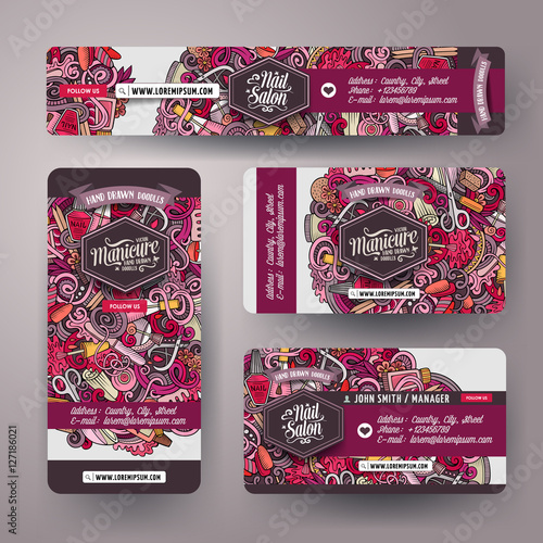 Corporate Identity set design with doodles Nail salon theme