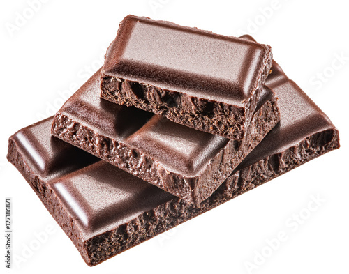 Pieces of chocolate bar. File contains clipping paths.