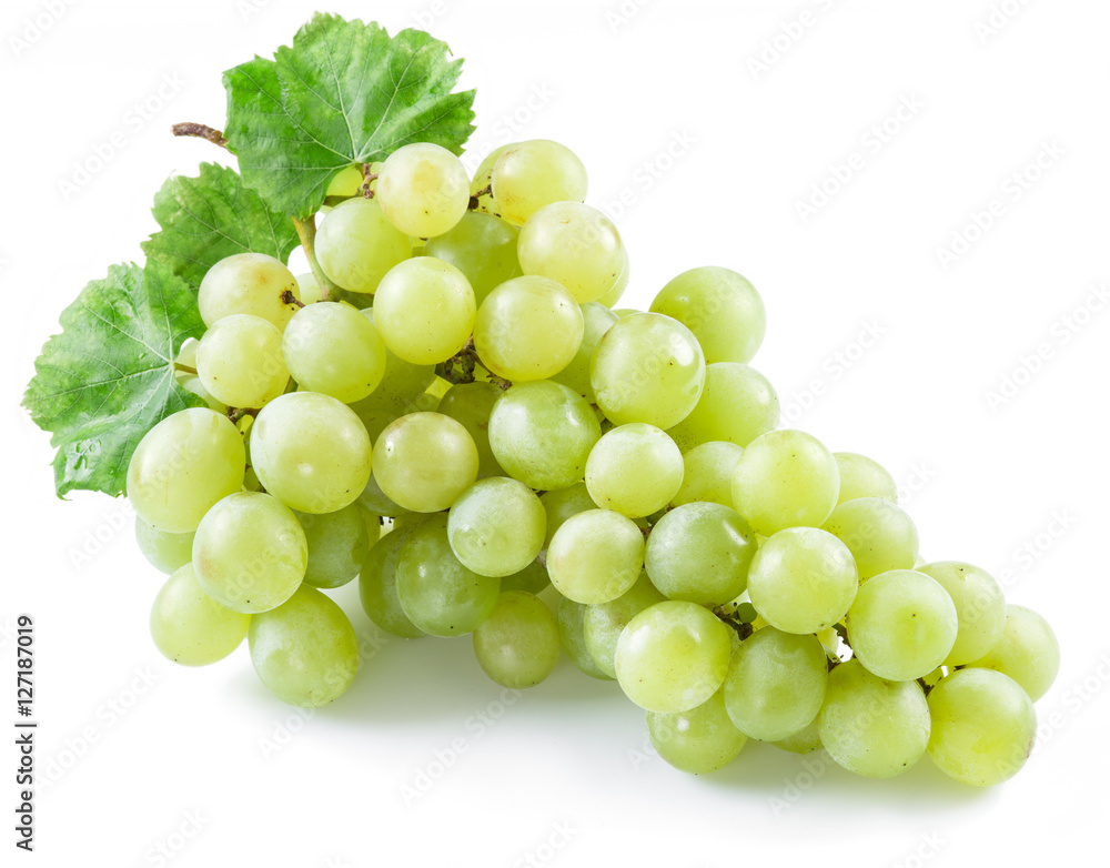 Bunch of white grapes on the white background.