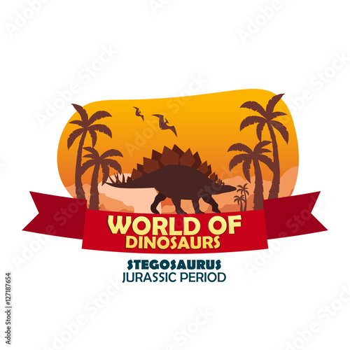 Banner World of dinosaurs. Prehistoric world. Stegosaurus. Jurassic period.