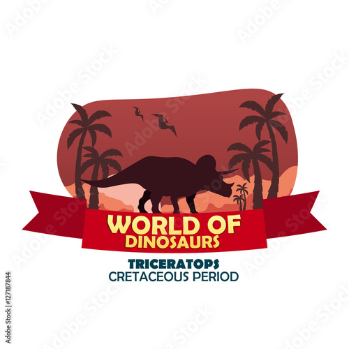 Banner World of dinosaurs. Prehistoric world. Triceratops. Cretaceous period.