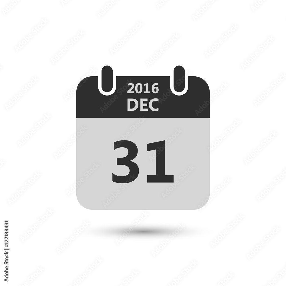 Calendar icon 31 of december 2016 year isolated on white background. Calendar in flat style for new year's eve, vector. Calendar icon 31 of december 2016 year isolated on white background. Calendar in flat style for new year's eve, vector.