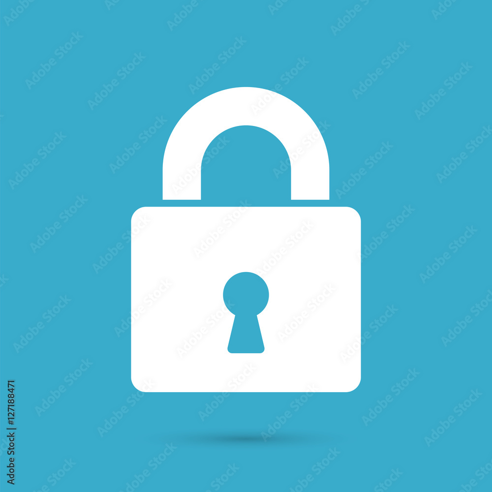 Lock icon vector. Padlock simple symbol isolated on blue background. Lock icon vector. Padlock simple symbol isolated on blue background.