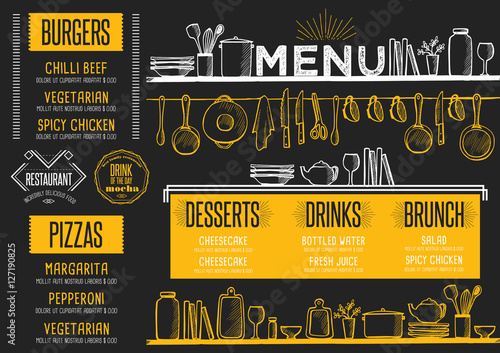 Menu restaurant, food template placemat.