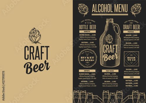 Menu beer restaurant, alcohol template placemat.