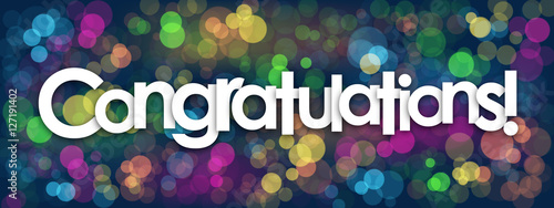 CONGRATULATIONS Card with colourful bokeh lights background