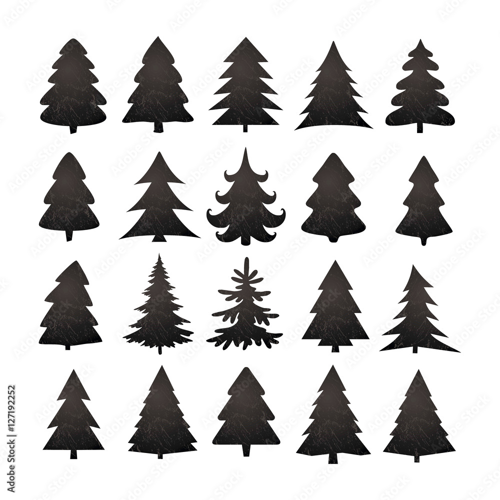 Christmas tree silhouette design vector set.