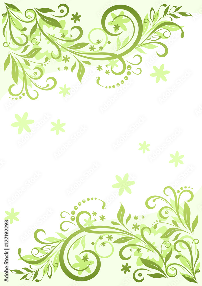 Background with Floral Pattern, Symbolical Green Leaves and Flowers Silhouette. Vector Background with Floral Pattern, Symbolical Green Leaves and Flowers Silhouette. Vector