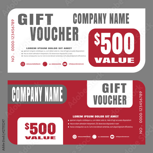 Blank of gift voucher vector illustration to increase sales on white and red background with pattern.