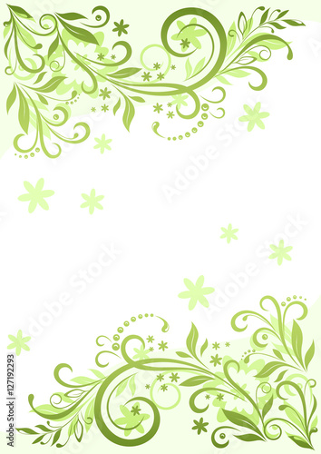 Background with Floral Pattern, Symbolical Green Leaves and Flowers Silhouette. Vector